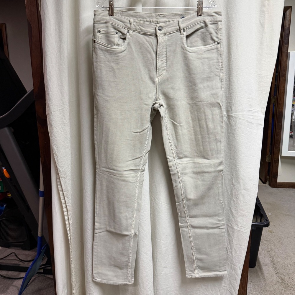 Faherty Brand Mens 5-Pocket Stretch Slim Fit Pants Beige Size 35 Cotton Lyocell